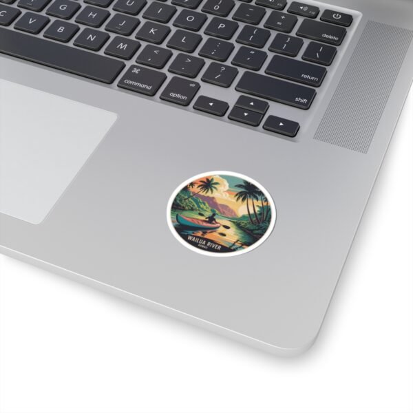 Wailua River Hawaii Sticker - Retro Kayak Adventure Art with Tropical Sunset & Palms - Vintage Style Hawaiian Travel Souvenir