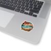 Byron Bay Australia Sticker - Retro Coastal Surf Design with Sunset, Lighthouse, Palm Trees & Surfers - Vintage Travel Souvenir Art