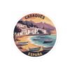 Cadaqués España Sunset Round Vinyl Sticker - Mediterranean Coastal Design, Spanish Seaside Travel Gift, Costa Brava Beach Art