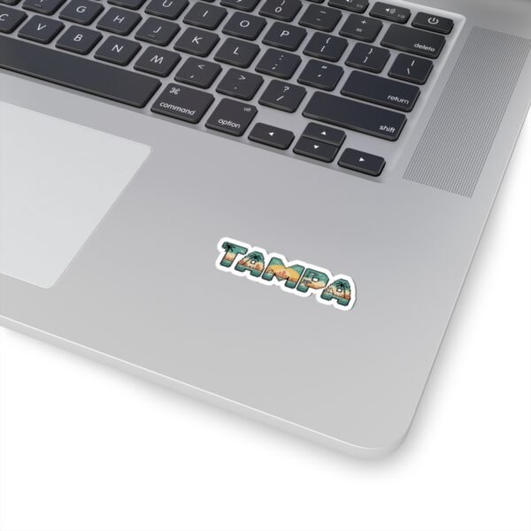 Tampa Pixel Art Sticker - Retro Gaming Coastal Design with Dolphins, Palm Trees, Sunset and Skyline - Florida Souvenir Decal