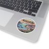 Cadaqués Spain Pixel Art Round Sticker - Retro Coastal Design, Mediterranean Village & Boats, Cute Travel Souvenir for Laptops and Journals