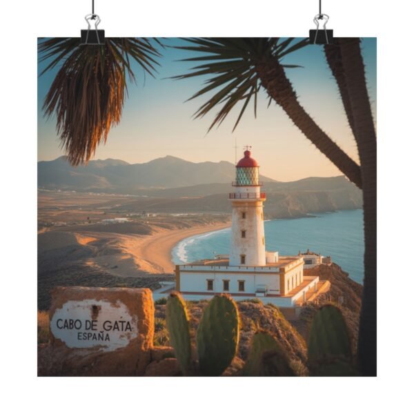 Cabo de Gata Spain Poster - Mediterranean Coastal Wall Art, Sunset Lighthouse Print, Travel Home Decor, Andalusia Beach Illustration