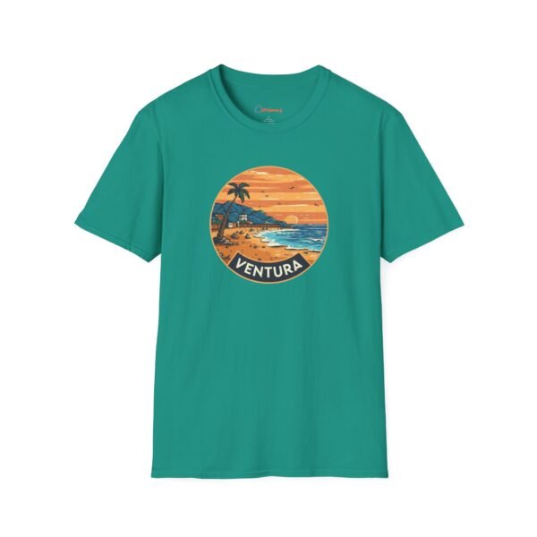 Ventura California Sunset Softstyle T-Shirt, Beach Lover Tee, Coastal Sunset Shirt, Ocean Vibes Top, Vacation Tshirt