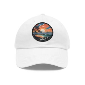 15834847143898722424_2048.jpeg Tampa Florida Hat - Premium Dad Cap with PU Leather Patch, Coastal Sunset Design, Retro Travel Souvenir & Beach Gift