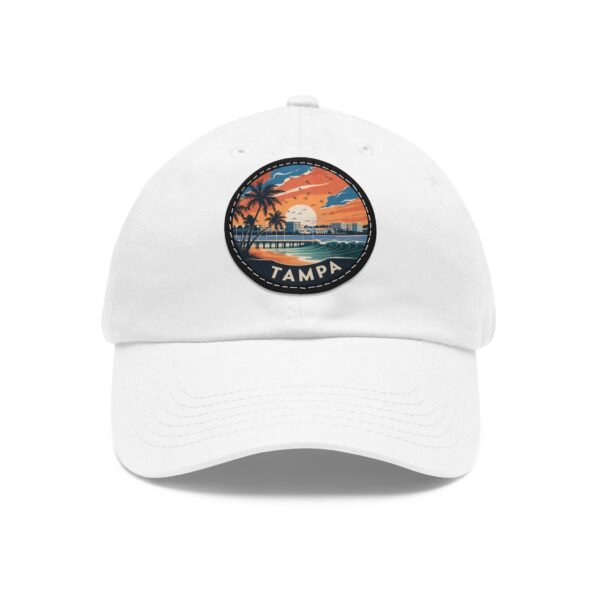 Tampa Florida Hat - Premium Dad Cap with PU Leather Patch, Coastal Sunset Design, Retro Travel Souvenir & Beach Gift