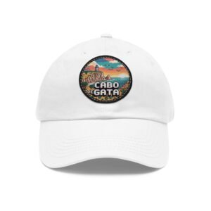 Cabo de Gata Hat - PU Leather Patch Pixel Art Sunset Baseball Cap, Spain Coastal Souvenir
