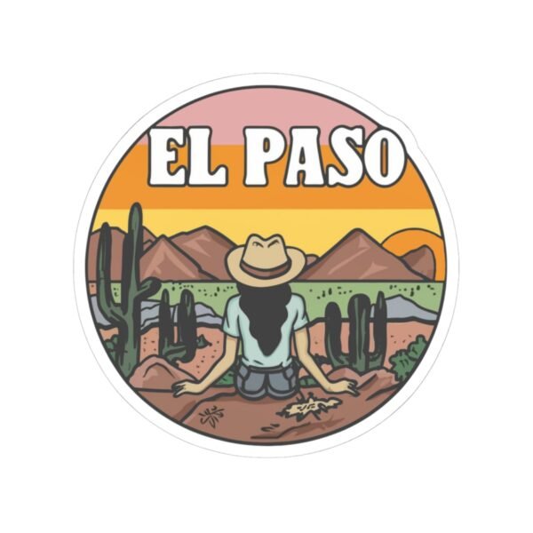 El Paso Texas Sticker - Retro Desert Landscape Decal with Cactus & Sunset, Western Travel Souvenir, Mountain Adventure Art