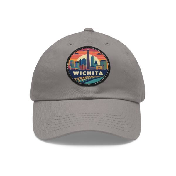 Wichita Kansas Hat - PU Leather Patch Retro City Skyline Baseball Cap, Wichita Travel Souvenir,