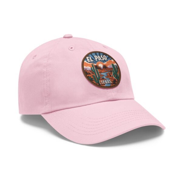 El Paso Texas Hat - Leather Patch Desert Sunset Cap with Cactus & River, Retro Travel Baseball Dad Hat, City Vibes Souvenir Apparel