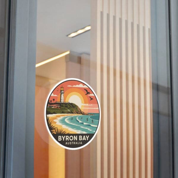 Byron Bay Australia Round Vinyl Sticker - Retro Beach Sunset Design, Coastal Souvenir, Waterproof Surf & Travel Decal