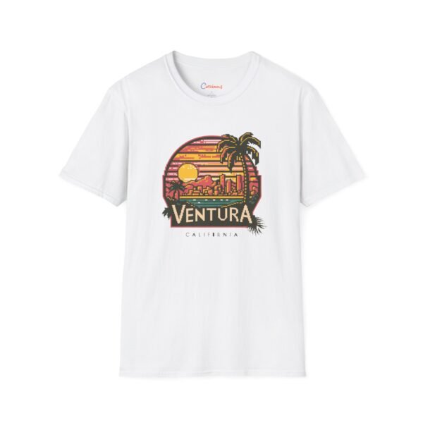 Ventura Sunset Pixel Art California Dream Unisex Softstyle T-Shirt, Graphic Tee, Vintage Style Shirt, Retro Tshirt, Beach Lover Gift