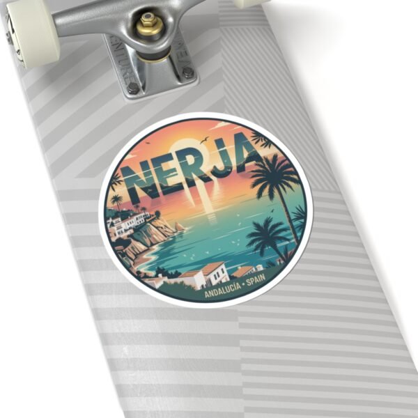 Nerja Spain Sticker - Retro Coastal Sunset Design | Andalucía Travel Vinyl Decal | Mediterranean Beach Art for Laptop & Bottle