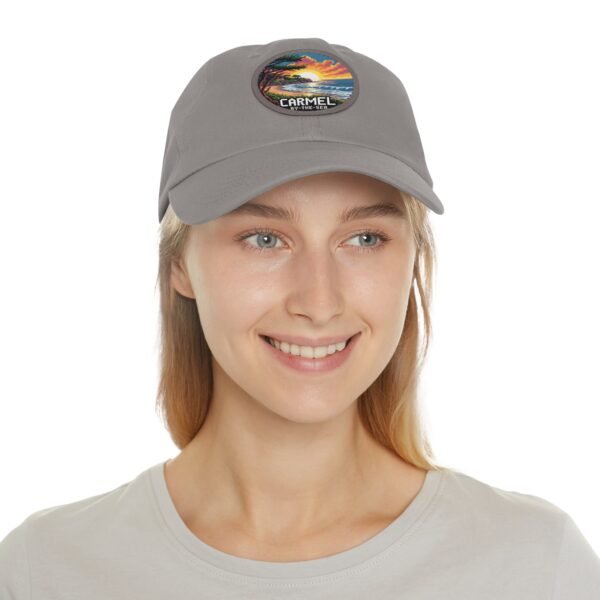 Carmel by the Sea Hat - Pixel Art Sunset Leather Patch Cap, California Coastal Retro Style, Unique Travel Souvenir Gift
