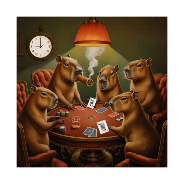 Capybara Poker Night - Matte Vertical Art Print | Funny Animal Wall Art | Retro Vibes | Game Room Decor | Unique Gift for Men