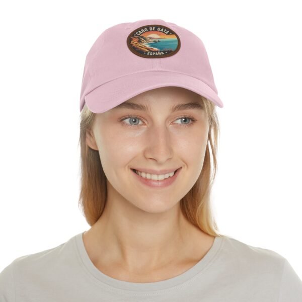 Cabo de Gata Hat - Spain Leather Patch Cap, Retro Coastal Sunset Design, Andalusia Travel Souvenir, Vintage Mediterranean Gift