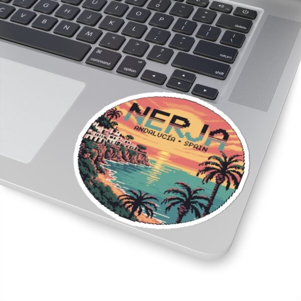 Nerja Spain Pixel Art Sticker - Retro Sunset 8-Bit Design | Andalucía Travel Vinyl Decal | Vintage Coastal Mediterranean Art