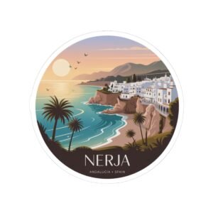 16130887884995819451_1200.jpeg Nerja Spain Sticker - Pixel Art Coastal Sunset Design | Andalucía Travel Vinyl Decal for Laptop, Journal & Water Bottle