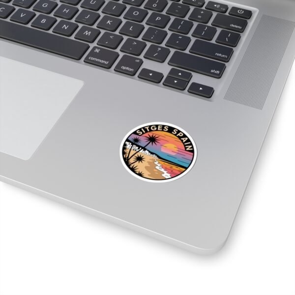 Sitges Spain Sticker - Retro Sunset Beach Vinyl Decal with Palm Trees and Mediterranean Coastline Travel Art Souvenir