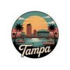 Tampa Florida Retro Sticker - Vintage Sunset City Skyline with Bridge, Boats & Palms - Florida Travel Decal, Souvenir and Gift