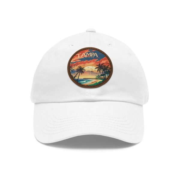 Tampa Florida Hat - PU Leather Patch Coastal Sunset Baseball Cap, Florida Travel Souvenir,