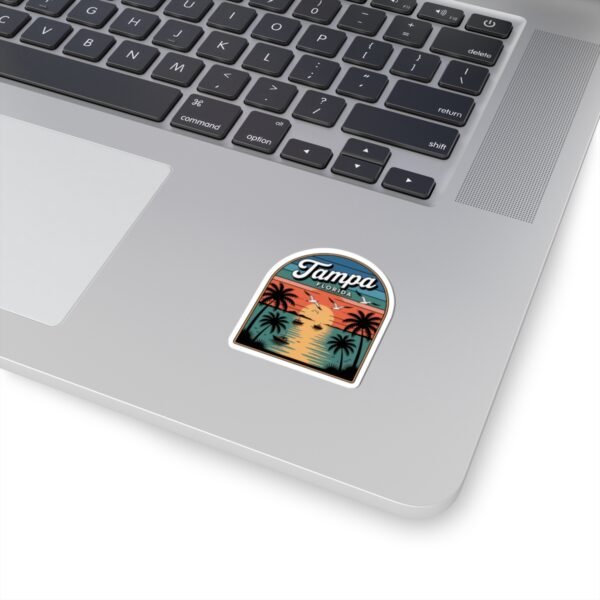 Tampa Florida Sticker - Retro Palm Trees and Boats Sunset Design with Seagulls - Vintage Coastal Travel Souvenir Vinyl Decal
