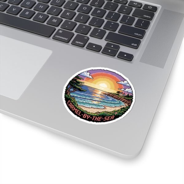 Carmel-by-the-Sea Sticker - Pixel Art Sunset Beach and Ocean Waves Design - Retro California Coastal Travel Souvenir Vinyl Decal