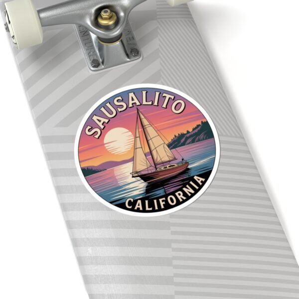 Sausalito California Sticker - Retro Sailboat Sunset Vinyl Decal, Coastal Bay Area Souvenir, Travel Gift Waterproof Car Laptop