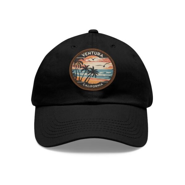 Ventura California Hat - Retro Coastal Embroidered Leather Patch Cap | Vintage Ocean Sunset Beach Design | Classic Dad Hat Gift
