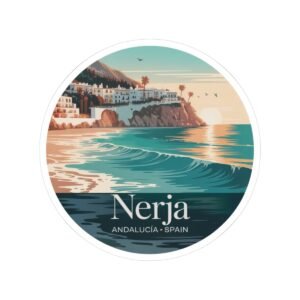 16371806141452521145_1200.jpeg Nerja Spain Sticker - Retro Coastal Design of Andalucía | Mediterranean Travel Vinyl Decal for Laptop, Journal & Water Bottle