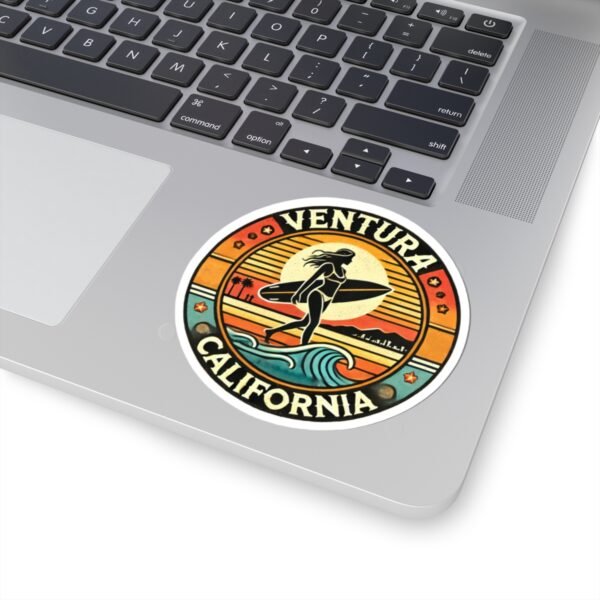 Kiss-Cut Stickers - Retro Ventura California Vintage Surf Girl Design, Beach Lover Decal, Laptop Sticker, Water Bottle Label, Scrapbook