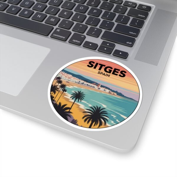 Sitges Spain Sticker - Retro Sunset Beach Art, Mediterranean Travel Decal, Spanish Coastal Town Souvenir, Palm Trees Ocean View