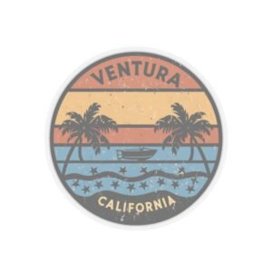 Ventura California Sticker - Retro Sunset Beach Decal with Palm Trees, Vintage Coastal Travel Souvenir, Surf Vibes Art