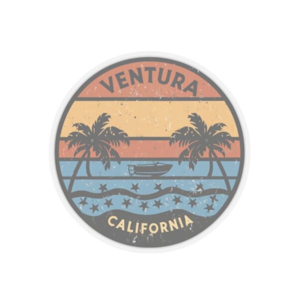 Ventura California Sticker - Retro Sunset Beach Decal with Palm Trees, Vintage Coastal Travel Souvenir, Surf Vibes Art