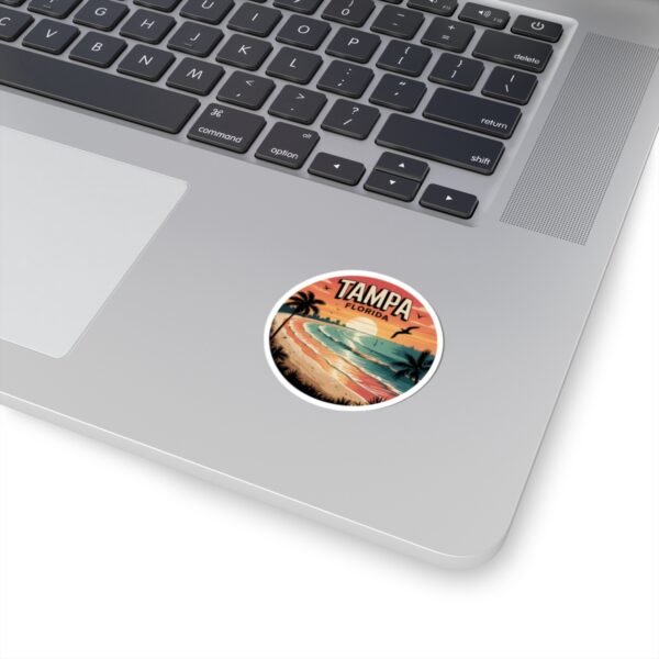 Tampa Florida Sticker - Retro Sunset Beach Waves Design with Palm Trees and Seagulls - Vintage Coastal Travel Souvenir Decal