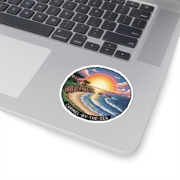 Carmel-by-the-Sea Sticker - Pixel Art Sunset Ocean Waves and Cliffside Scene - Retro 8-Bit California Coastal Travel Souvenir Decal