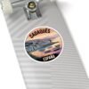 Cadaqués España Round Sticker - Sunset Coastal Vinyl Decal, Travel Souvenir, Mediterranean Village Boats, Retro Art Print