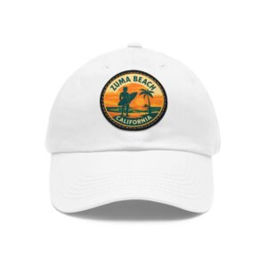 Zuma Beach California Hat - Leather Patch Sunset Surf Cap with Palm Tree, Retro Coastal Baseball Dad Hat, City Vibes Travel Souvenir