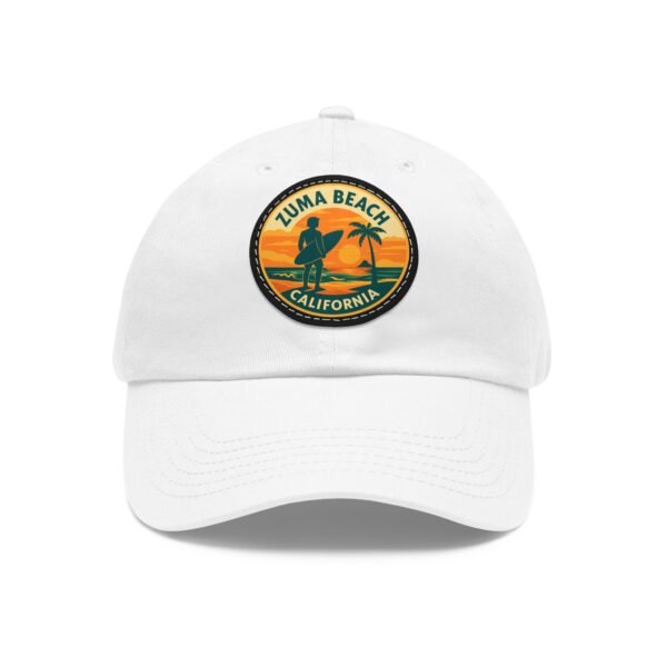 Zuma Beach California Hat - Leather Patch Sunset Surf Cap with Palm Tree, Retro Coastal Baseball Dad Hat, City Vibes Travel Souvenir
