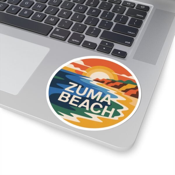 Zuma Beach California Sticker - Retro Sunset Coastal Vibes, Cool Round Vinyl Decal for Laptops & Bottles