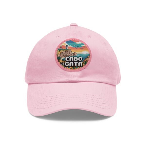 Cabo de Gata Hat - PU Leather Patch Pixel Art Sunset Baseball Cap, Spain Coastal Souvenir