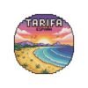 Tarifa España Sticker - Pixel Art Sunset Beach Scene, Retro Coastal Travel Badge Vinyl Decal for Laptop, Water Bottle