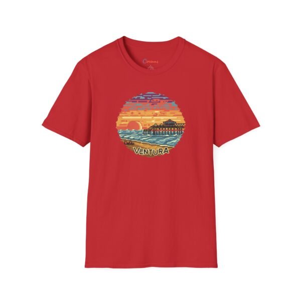 Embrace the Horizon: Pixel Art Ventura Pier Sunset - Unisex Softstyle T-Shirt