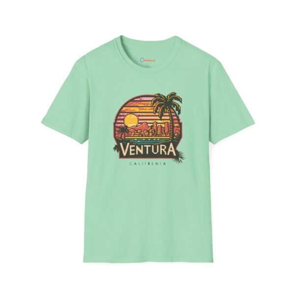 Ventura Sunset Pixel Art California Dream Unisex Softstyle T-Shirt, Graphic Tee, Vintage Style Shirt, Retro Tshirt, Beach Lover Gift