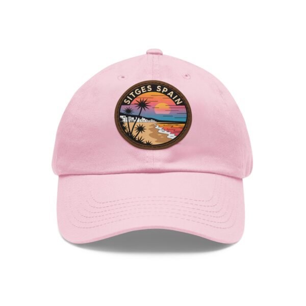 Sitges Spain Hat - Retro Sunset Leather Patch Cap, Coastal Beach Town Souvenir Dad Hat, Mediterranean Travel Gift