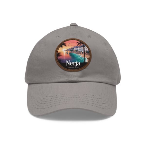 Nerja Spain Hat - Leather Patch Cap with Coastal Sunset Design | Andalucía Beachwear Gift for Travelers & Dreamers