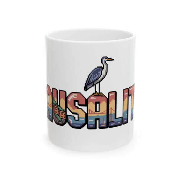 16859374309807392202_2048.jpeg Sausalito Pixel Art Mug - Retro Coastal California Design | Golden Gate, Kayak & Seagull Scene | Unique Bay Area Souvenir