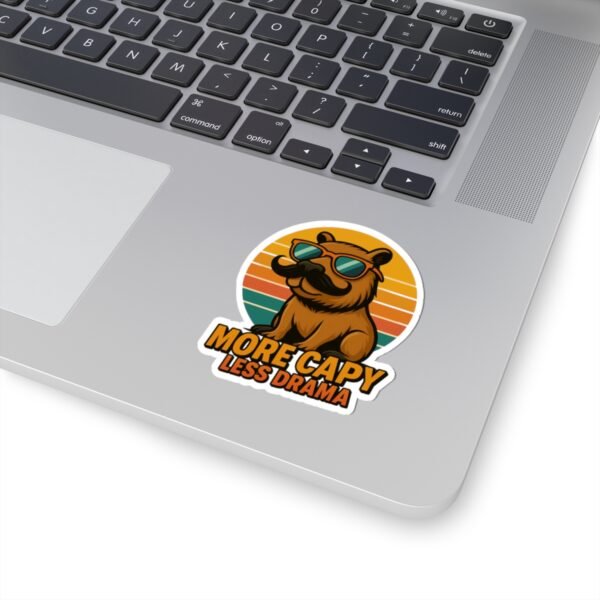 More Capy Less Drama Sticker | Funny Capybara Vinyl Decal, Retro Sunset Animal Sticker for Laptop, Water Bottle, Quirky Chill Vibes Gift