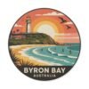 Byron Bay Australia Round Vinyl Sticker - Retro Beach Sunset Design, Coastal Souvenir, Waterproof Surf & Travel Decal