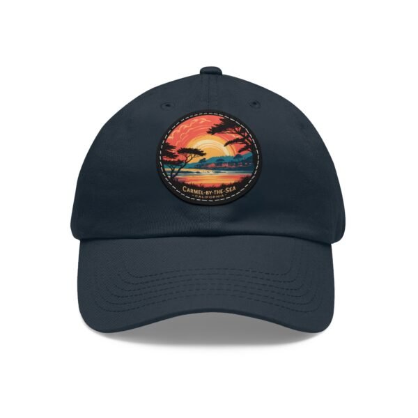 Carmel-by-the-Sea Hat - Premium Dad Cap with PU Leather Patch, California Coastal Sunset Design, Travel Souvenir Gift