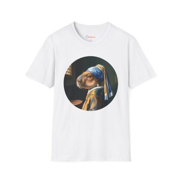 Capy with a Pearl T-Shirt - Vermeer Parody with Capybara Twist | Funny Art Tee for Animal Lovers & Meme Fans